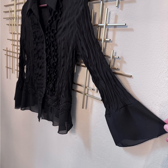 Apostrophe Petite Black Sheer Ruffle Lace Blouse M - Picture 4 of 10